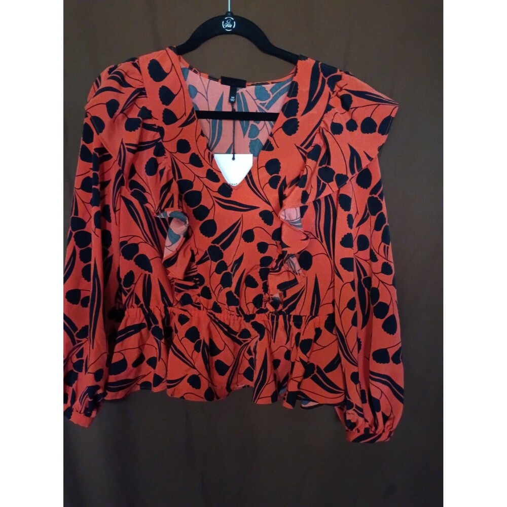 Who What Wear Floral Ruffle Peplum Blouse Top Women's Size M Romantic Feminine